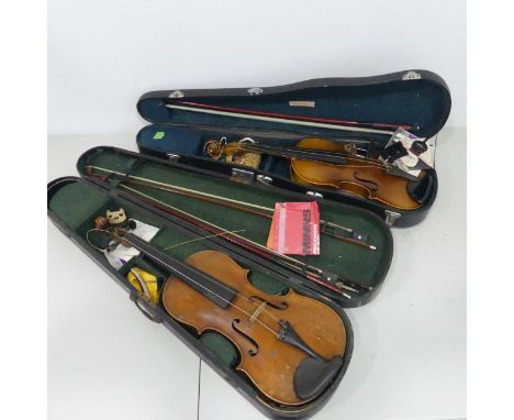 A cased 20th century Violin, label to inside 'copy of, Antonius Stradivarius, made in Germany', together with another case Vi