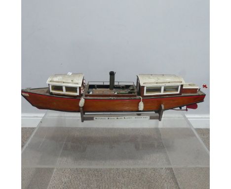 A large scratch built model of a Victorian Steam Launch Boat, fitted with horizontal boiler and lift-away compartments, L 83 