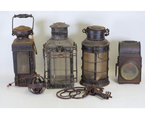 Collection of 5 Lanterns, with Portable and Skeleton Keys "Antique Metal Globe Lantern with Leather Strap" This striking anti