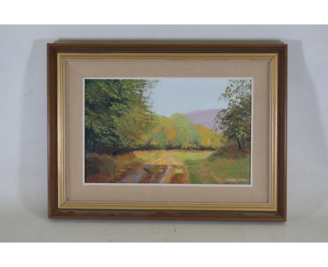 Oil Painting A Walk in October by Pamela Derry, 1991  This oil painting by Pamela Derry, dated 1991, is an excellent depictio