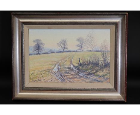Oil Painting "The Track Across the Fields: A February Morning" by Mervyn Goode  This exquisite painting by Mervyn Goode, titl
