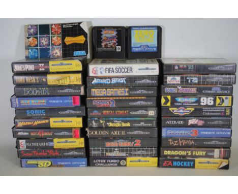 Sega Mega Drive and Master System II Collection with Controllers and Game Cartridges  Presenting a comprehensive collection o