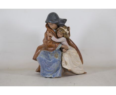 **LLADRO Figurine "Sisterly Love" ("Hermanitas Temerosas") by Josep Puche, Issued 1990 and Retired 2003**  This enchanting LL