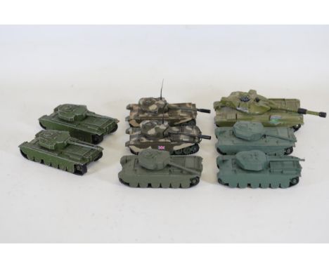 Collection of 8 Diecast Toy Tanks by Dinky Toys and Corgi  This impressive collection features eight meticulously crafted die