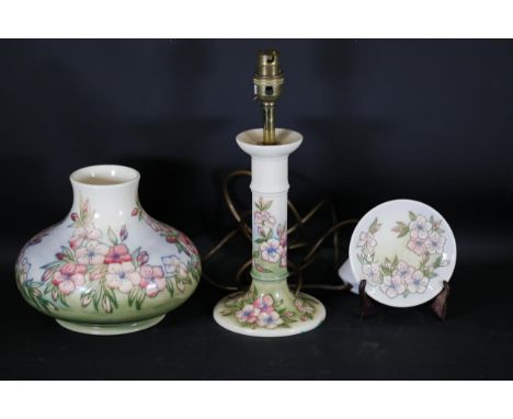 "Moorcroft Floral Spring Pattern Vase, Lamp, and Decorative Plate Set"  The beautiful Moorcroft vase, lamp, and decorative pl