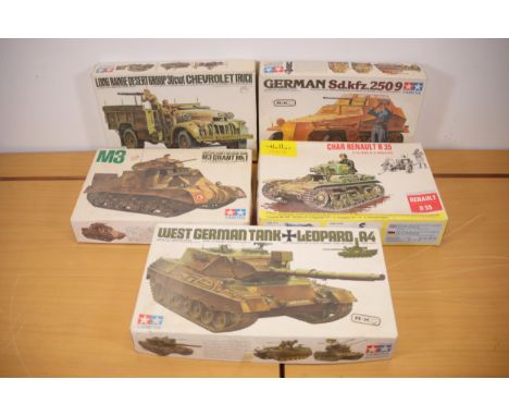Tamiya and Heller Military Vehicle Plastic Model Kits  This assortment includes five meticulously crafted plastic model kits,