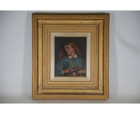 Victorian Portrait of a Girl Holding a Bouquet of Flowers  This exquisite Victorian portrait captures the innocence of a youn