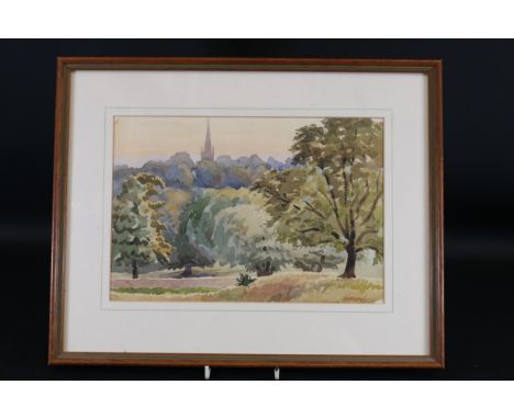 "Sunset Over Hampstead" by Fred Dymond, 1947, Framed Watercolour Landscape  This captivating watercolour painting, titled "Su