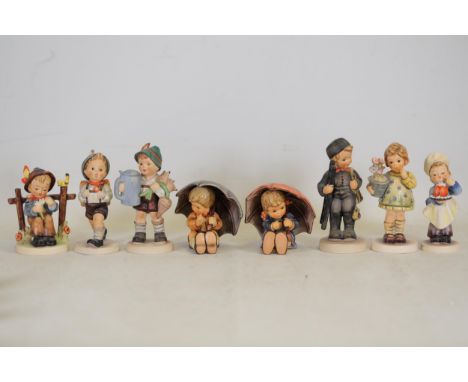 **Set of Eight Hummel Porcelain Figurines Depicting Children in Everyday Activities** This captivating collection consists of