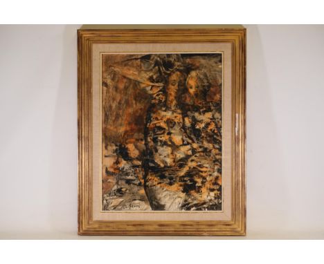 Abstract Painting by Antonio. Ferri in Gold-Toned Wooden Frame This striking abstract painting, signed by the artist A. Ferri