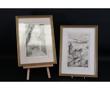 Simon March and Simon Lucy Signed Etchings and Prints Set  This collection features two finely detailed black and white etchi