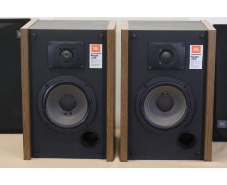 **JBL Model J216 Speakers**  These JBL Model J216 speakers showcase a classic rectangular, boxy design with sophisticated aes