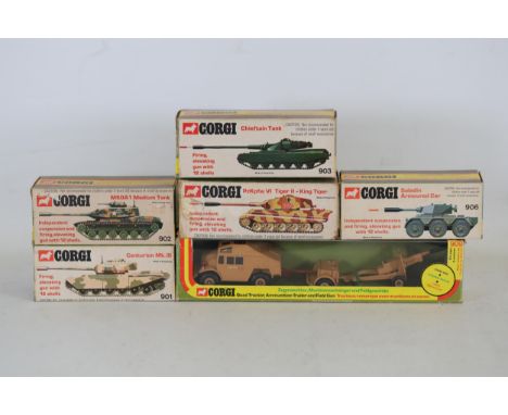 Boxed Set of Six Corgi Military Vehicles Including Tanks and Armoured Cars  For sale is a set of six Corgi military vehicles,