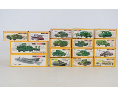 Collection of 16 Airfix Plastic Military Vehicles in HO/OO Scale   This set comprises 16 Airfix plastic military vehicles mod