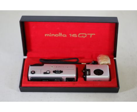 Vintage Minolta 16 QT Subminiature Camera Set  This listing features a vintage Minolta 16 QT subminiature camera, showcasing 