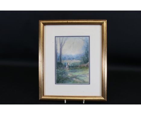 Framed Pastoral Scene "Through The Fields" by Pike  This elegant artwork, titled "Through The Fields," features a serene past