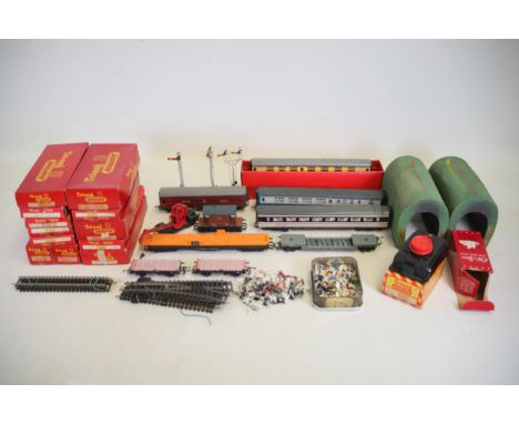 **Vintage Tri-ang Railways Model Trains, Tracks, and Accessories Collection**  This extensive and nostalgic model railway col