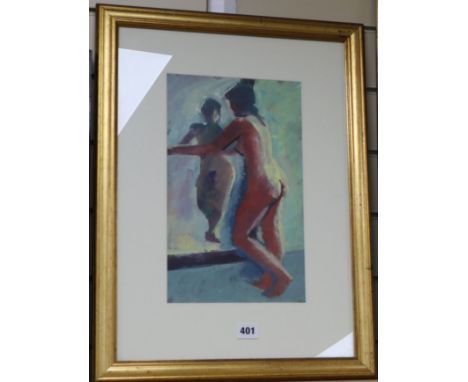 Robin Holtom (b.1944), gouache, reclining nude and mirror 1996, signed, 34 x 20cm