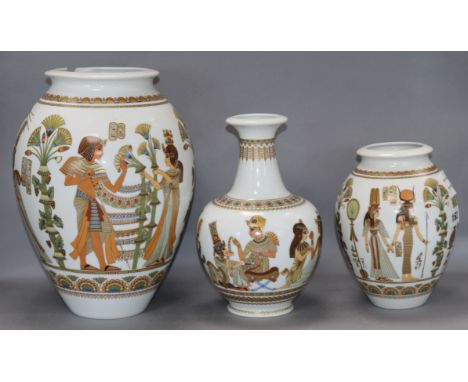 Three Egyptian taste ceramic vases tallest 30cm