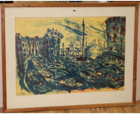 Belinda Channer (b. 1961), coloured lithograph, 'Trafalgar Square', signed, inscribed and numbered 3/7, 59 x 85cm