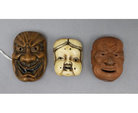 Three Japanese mask netsuke