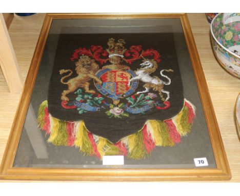 An armorial beadwork Berlin firescreen 52 x 40cm