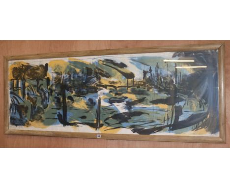 Belinda Channer (b. 1961), coloured lithograph, 'Cheyne Walk', signed, inscribed and numbered 3/8, 171 x 58.5cm
