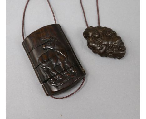 A Japanese hardwood netsuke and inro