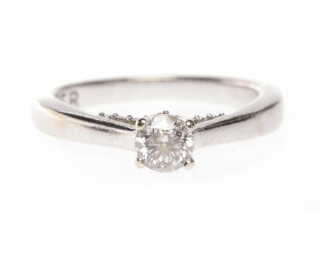 DIAMOND SOLITAIRE RING BY FOREVER DIAMONDSwith a four claw set round brilliant cut diamond of approximately 0.32 carats, diam