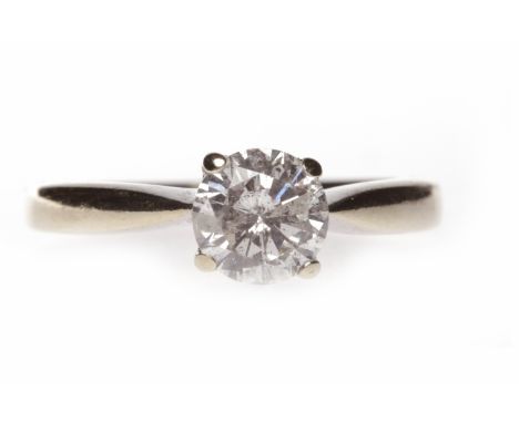 DIAMOND SOLITAIRE RINGwith a four claw set round brilliant cut diamond of approximately 0.74 carats, unmarked, size J-K, 2.7g