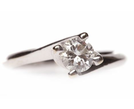EIGHTEEN CARAT WHITE GOLD DIAMOND SOLITAIRE RINGwith a four claw round brilliant cut diamond of approximately 0.44 carats, in