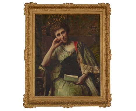 ANGELO GARINO (ITALIAN 1860-1945) HALF LENGTH PORTRAIT OF MONA CAIRD  Signed, inscribed and dated 'Nice 1918', oil on canvas 