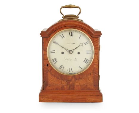 REGENCY SATINWOOD BRACKET CLOCK, BY CATLING, WELLINGBOROUGH EARLY 19TH CENTURY with break-arch top and brass handle, above th