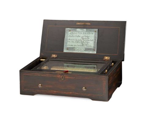SWISS MUSIC BOX BY NICOLE FRÈRES, GENEVA LATE 19TH CENTURY the 8 inch brass cylinder playing four airs, stamped '42809', the 