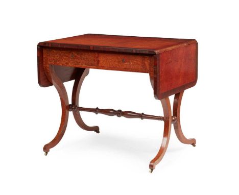 Y VICTORIAN AMBOYNA AND ROSEWOOD SOFA TABLE  LATE 19TH CENTURY   the crossbanded rounded rectangular top with drop ends, over