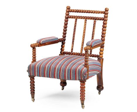 SCOTTISH LABURNUM BOBBIN-TURNED ARMCHAIR 19TH CENTURY the bobbin-turned frame with a squared back above a deep stuff-over sea