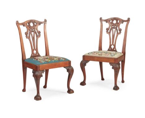 PAIR OF GEORGE III CHIPPENDALE STYLE MAHOGANY SIDE CHAIRS, IN THE MANNER OF THOMAS CHIPPENDALE MID 18TH CENTURY  the carved b