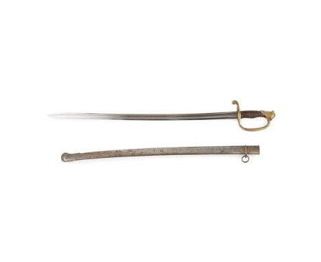 FRENCH 'MODEL 1845' INFANTRY OFFICER'S SWORD EARLY 20TH CENTURY the brass half basket single bar hilt with pierced floral des