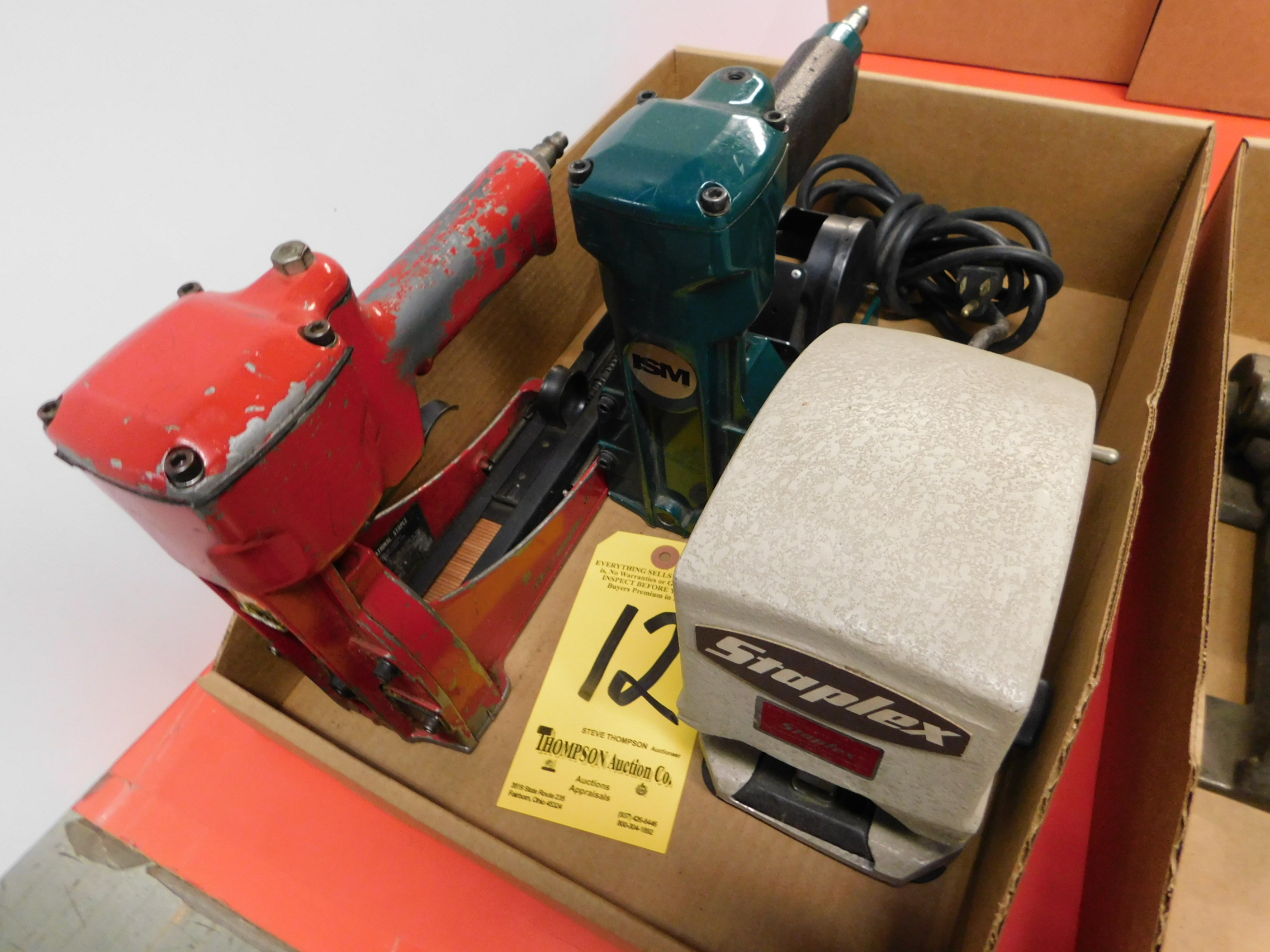Staplex Electric Stapler and (2) ISM Pneumatic Box Staplers