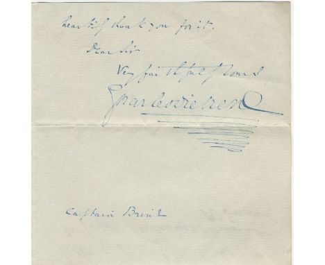 DICKENS (CHARLES)Autograph letter signed ('Charles Dickens'), to Captain [Frederic] Brine, thanking him for his kind and hosp