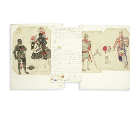 COSTUMEA large collection of nineteenth century pen, coloured ink and wash drawings of historical costumes,  approximately 50