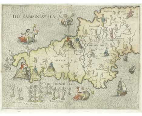 CORNWALL[MORDEN (ROBERT)] Cornwall X,  engraved playing card with map of Cornwall, representing the ten of diamonds, the diam