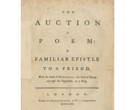 [CHATTERTON (THOMAS)]The Auction a Poem: A Familiar Epistle to a Friend, FIRST EDITION,  tear to title and final 2 leaves rep