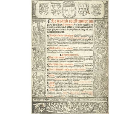 LAW - NORMANLEROUILLÉ (GUILLAUME) Le grand coustumier du pays &amp; duche de Normendie,  black letter, in 2 columns, title pr