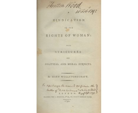 WOLLSTONECRAFT (MARY)A Vindication of the Rights of Woman: with Strictures on Political and Moral Subjects, FIRST EDITION,  f