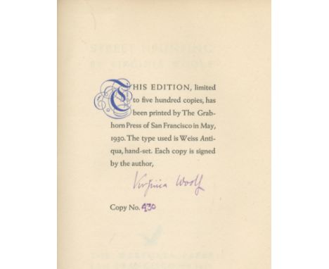 WOOLF (VIRGINIA)Street Haunting, FIRST EDITION, NUMBER 430 OF 500 COPIES, SIGNED and numbered by the author in purple ink,  p