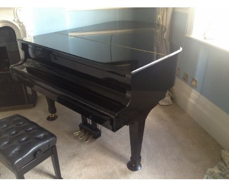 Kawai (c1994)
A 6ft 1in Model G40N grand piano in a bright ebonised case on square tapered legs, together with a stool. 