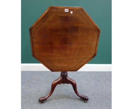 A George II and later occasional table with inlaid octagonal snap top on an inlaid tripod base, 70cm wide. 