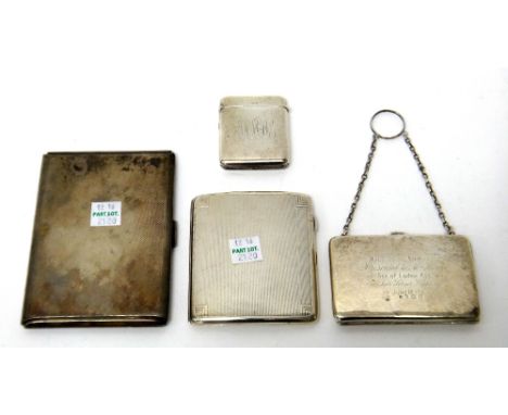 Silver, comprising; a rectangular vesta case, monogram engraved, Birmingham 1918, two rectangular cigarette cases, having eng