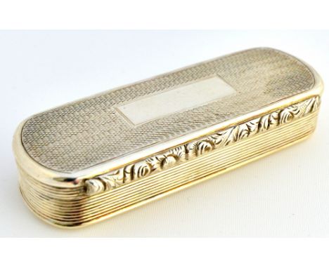 A William IV silver curved rectangular hinge lidded snuff box, the cover and the base engine turned, the sides reeded and wit